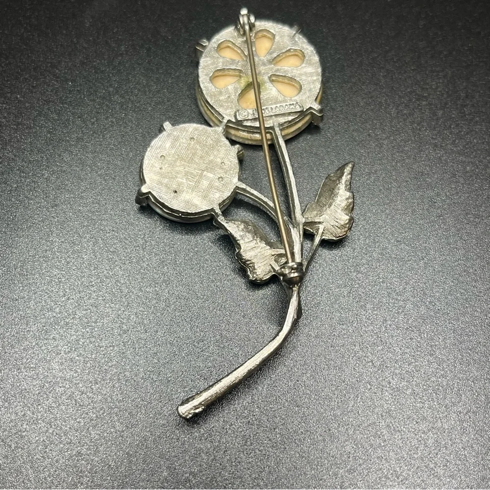 Vintage Jewelarama Flower Brooch Silver Tone Iridescent Cabochon Pin
